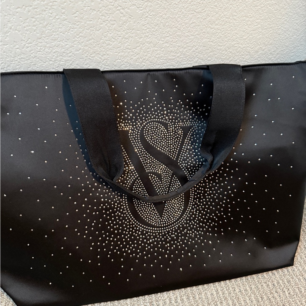 Victoria's Secret Black Sparkly Tote Bag with Rhinestone Design NWT